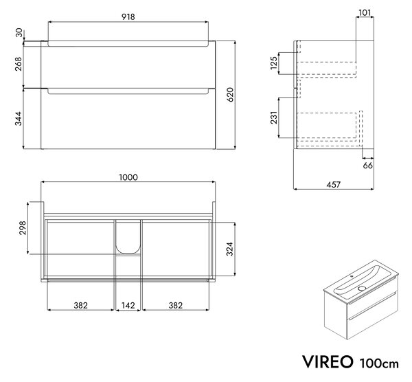 Koupelnová skříňka VIREO 100 cm s umyvadlem z minerálního odlitku CREAM