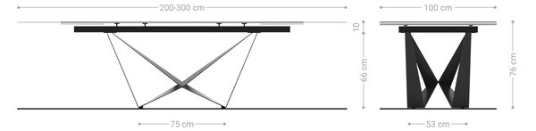 DELIFE Jídelní stůl Edge 200-300x100 sklo s reliéfem kouřově černé 3D design Spider plochá ocel černá rozkládací