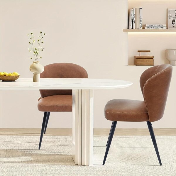 Jídelní židle - Židle - Židle s opěradlem ve tvaru sedáku - Kuchyňské židle - Černé kovové nohy - Umělá kůže - Ergonomické