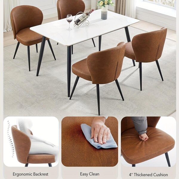Jídelní židle - Židle - Židle s opěradlem ve tvaru sedáku - Kuchyňské židle - Černé kovové nohy - Umělá kůže - Ergonomické