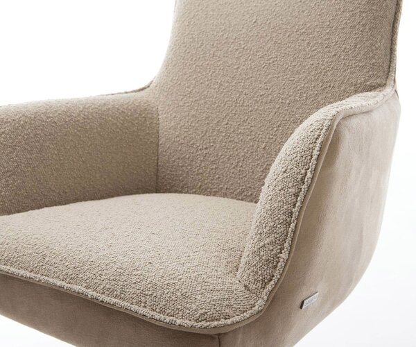 DELIFE Jídelní židle Heira-Flex s područkami mix materiálů tmavě béžová široká křížová podnož titanová efektová úprava otočná 360° taštičkové pružiny
