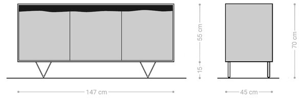 DELIFE Komoda Stonegrace 147x45 cm akácie přírodní 3 dvířka přírodní hrana