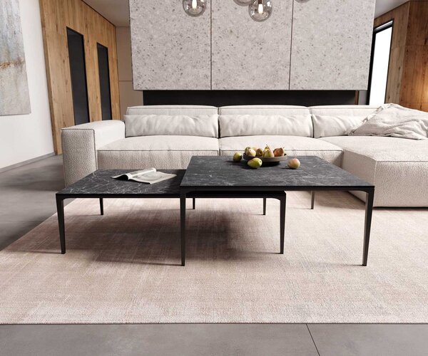 DELIFE Konferenční stolek Levente 110x60 cm keramika Laminam® Nero Greco antracitová podnož kov černá
