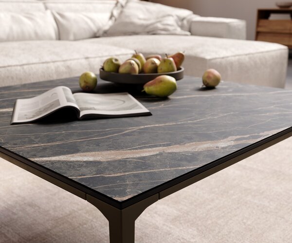 DELIFE Konferenční stolek Levente 85x85 cm keramika Laminam® Noir Desir hnědá podnož kov titanová barva