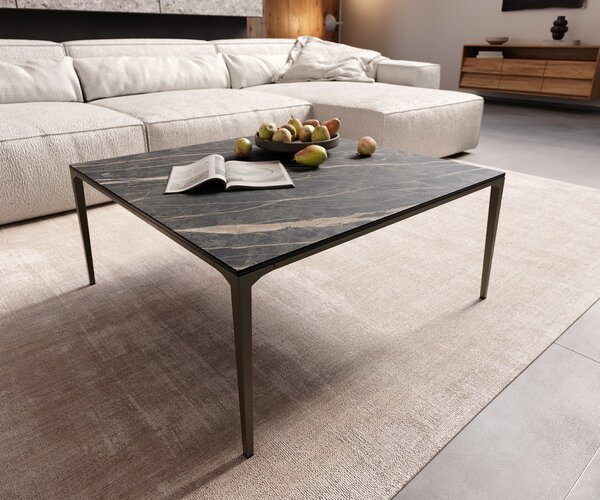 DELIFE Konferenční stolek Levente 85x85 cm keramika Laminam® Noir Desir hnědá podnož kov titanová barva
