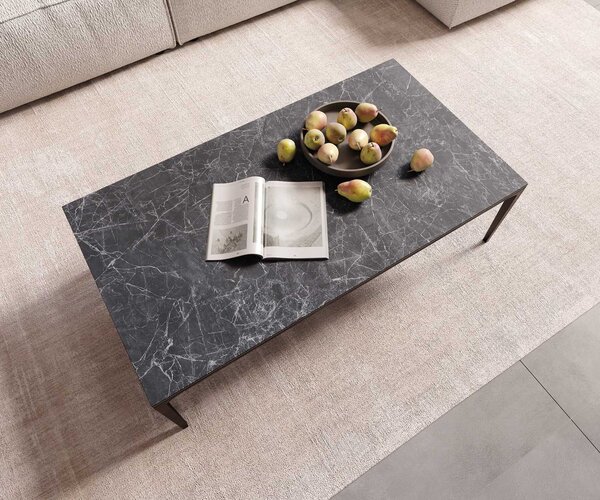 DELIFE Konferenční stolek Levente 110x60 cm keramika Laminam® Nero Greco antracitová podnož kov černá