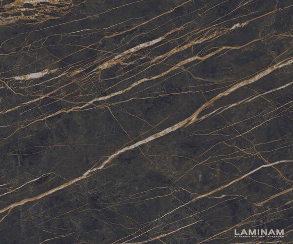 DELIFE Konferenční stolek Levente 85x85 cm keramika Laminam® Noir Desir hnědá podnož kov titanová barva