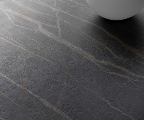DELIFE Konferenční stolek Levente 85x85 cm keramika Laminam® Noir Desir hnědá podnož kov titanová barva