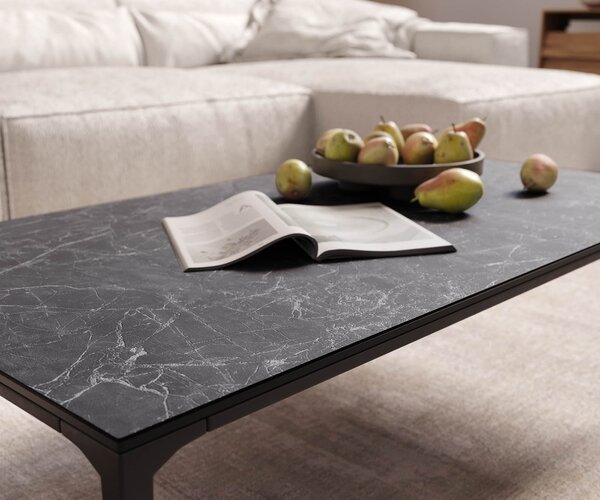 DELIFE Konferenční stolek Levente 110x60 cm keramika Laminam® Nero Greco antracitová podnož kov černá