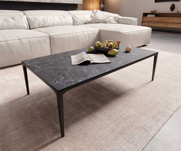 DELIFE Konferenční stolek Levente 110x60 cm keramika Laminam® Nero Greco antracitová podnož kov černá
