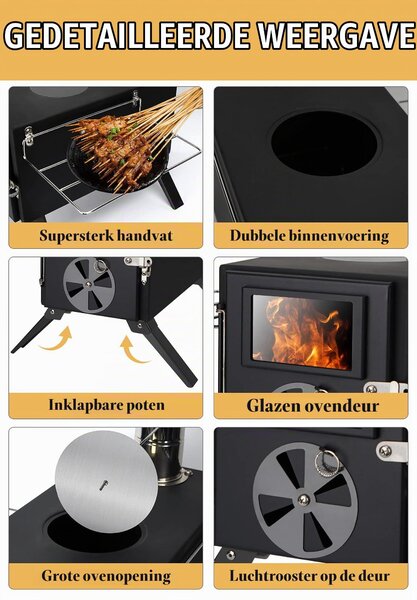 Přenosný krb na dřevo pro kempování – výkon 3500 wattů – rozměry 39x19x30 cm – nerezová ocel