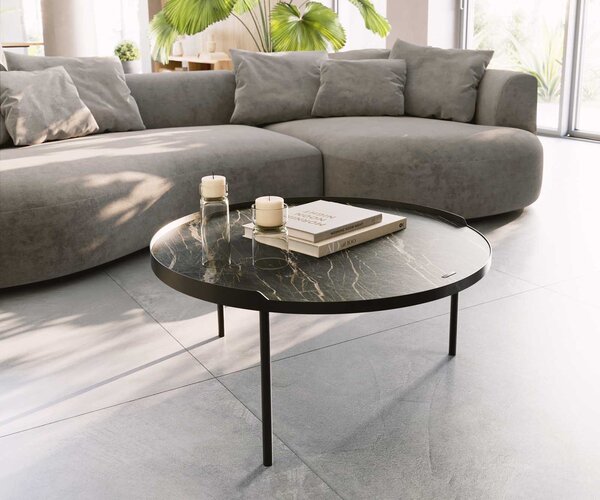 DELIFE Konferenční stolek Torell 80x80 cm keramika Laminam®Noir Desir hnědá kovový rám titanový efektový povrch