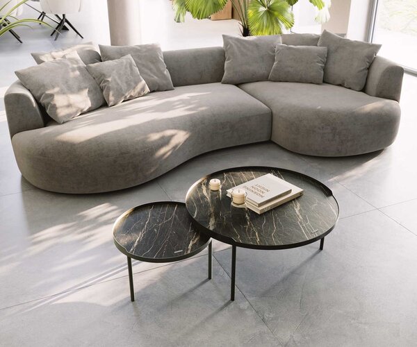 DELIFE Konferenční stolek Torell 80x80 cm keramika Laminam®Noir Desir hnědá kovový rám titanový efektový povrch