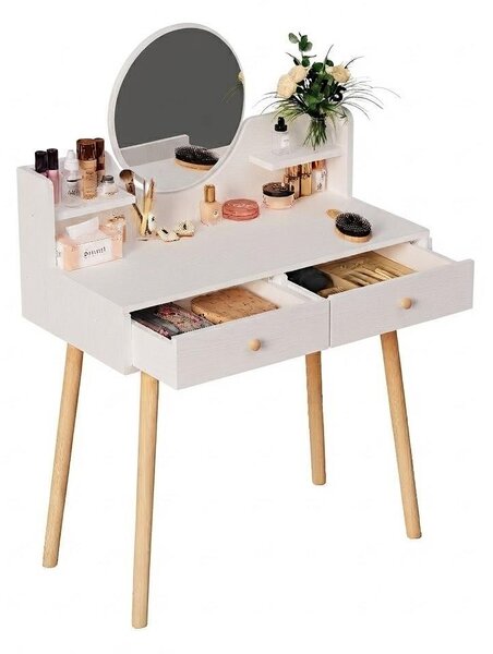 Kosmetický toaletní stolek s make-up zrcadlem bílý velký se zásuvkami na make-up