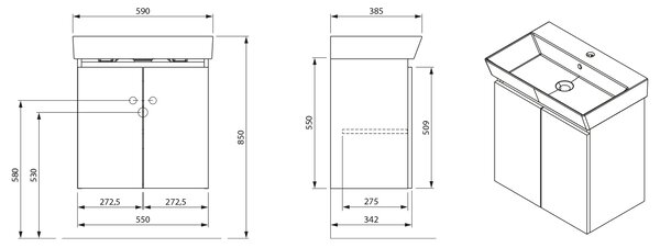 Aqualine Aqualine, PANEDA umyvadlová skříňka 55x55x34,2cm, bílá, PN255