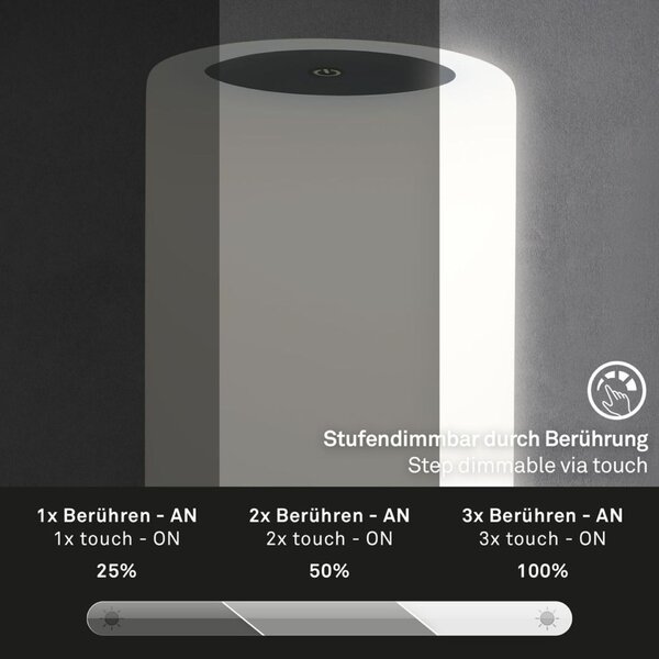 BRILONER LED bateriové stolní svítidlo pr.12,5 cm, LED modul, 3W, 350 lm, černá IP44 BRILO 7448-015