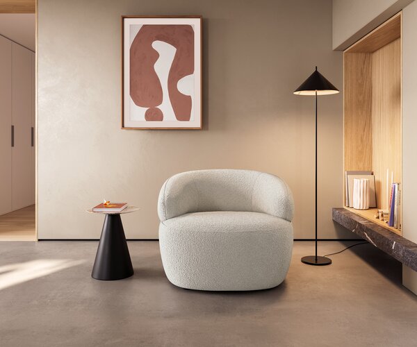 DELIFE Křeslo Nova 88x88 cm bouclé krémovo-bílá