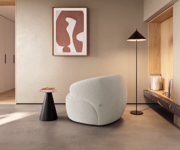 DELIFE Křeslo Nova 88x88 cm bouclé krémovo-bílá