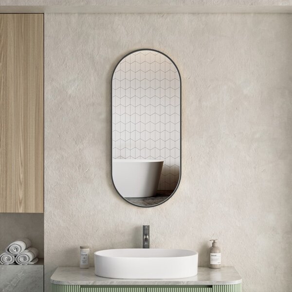 Erga Oval, oválné zrcadlo 40x90cm, černý rám, ERG-V01-OVAL-4090-BK
