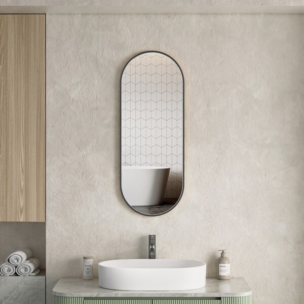 Erga Oval, oválné zrcadlo 35x90cm, černý rám, ERG-V01-OVAL-3590-BK
