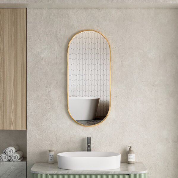Erga Oval, oválné zrcadlo 40x90cm, zlatý rám, ERG-V01-OVAL-4090-GD