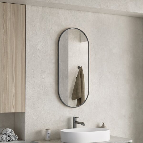 Erga Oval, oválné zrcadlo 40x90cm, černý rám, ERG-V01-OVAL-4090-BK