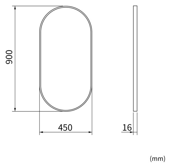Erga Oval, oválné zrcadlo 45x90cm, černý rám, ERG-V01-OVAL-4590-BK