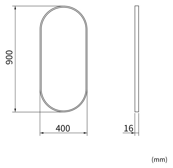Erga Oval, oválné zrcadlo 40x90cm, černý rám, ERG-V01-OVAL-4090-BK