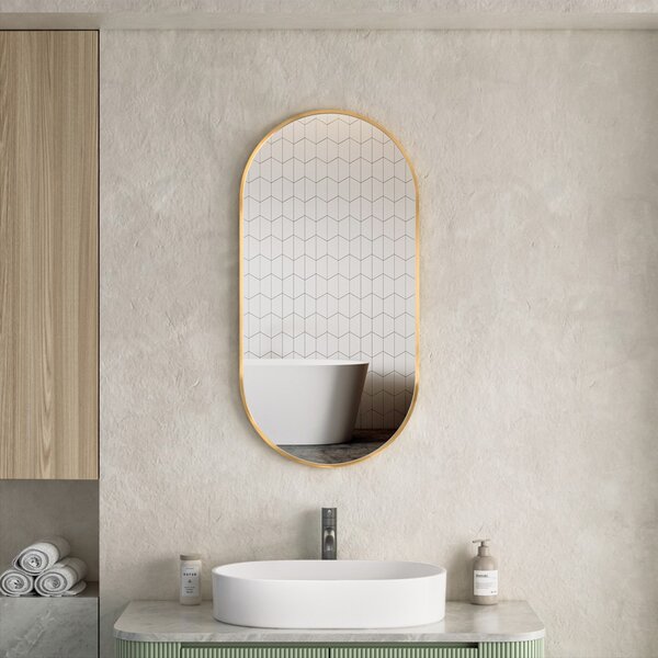 Erga Oval, oválné zrcadlo 45x90cm, zlatý rám, ERG-V01-OVAL-4590-GD