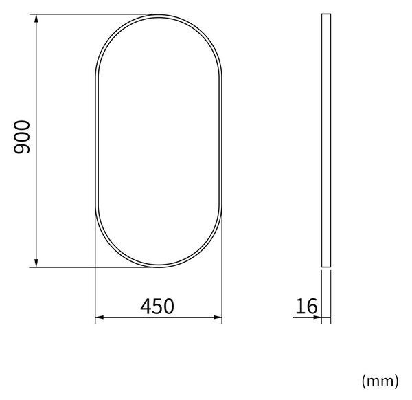 Erga Oval, oválné zrcadlo 45x90cm, zlatý rám, ERG-V01-OVAL-4590-GD