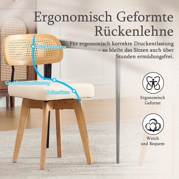 Dvoudílná sada jídelních židlí, otočné o 360°, s propletenou opěradlem, polstrované, styl mid-century, materiál chenille