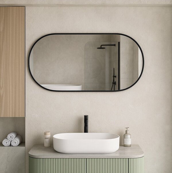 Erga Oval, oválné zrcadlo 60x90cm, černý rám, ERG-V01-OVAL-6090-BK