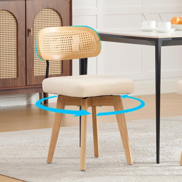 Dvoudílná sada jídelních židlí, otočné o 360°, s propletenou opěradlem, polstrované, styl mid-century, materiál chenille
