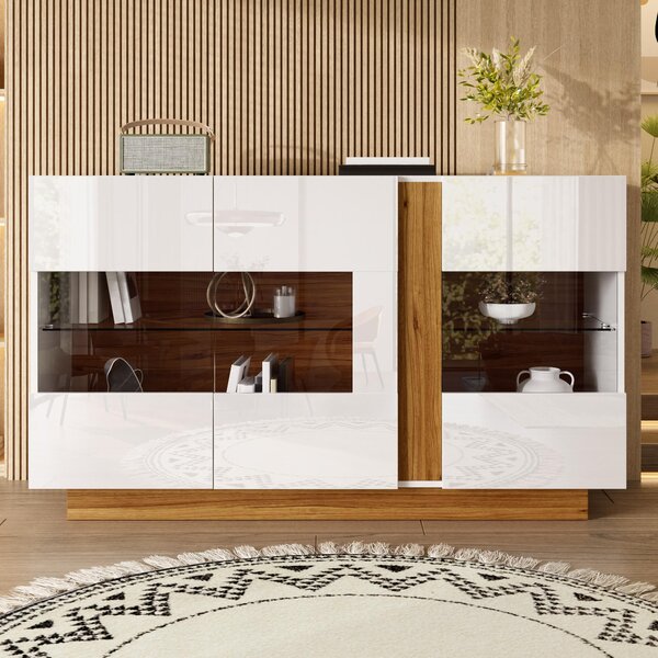 Komoda/Skříňka 120x38x80, 3 dveře z akrylu, 2 přihrádky, stmívatelné LED osvětlení, elegantní design