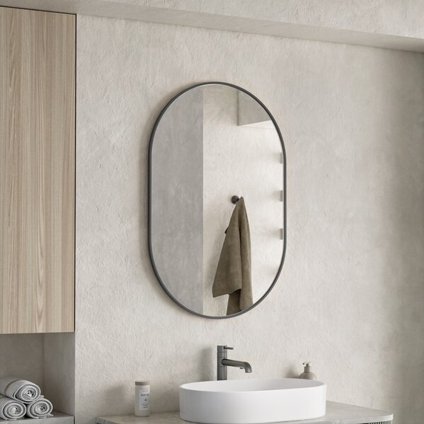 Erga Oval, oválné zrcadlo 60x90cm, černý rám, ERG-V01-OVAL-6090-BK