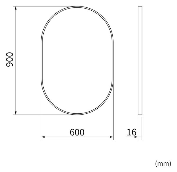 Erga Oval, oválné zrcadlo 60x90cm, černý rám, ERG-V01-OVAL-6090-BK