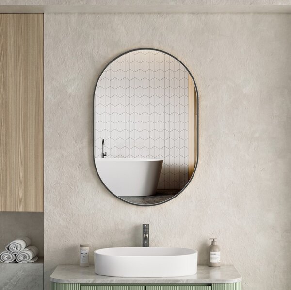 Erga Oval, oválné zrcadlo 60x90cm, černý rám, ERG-V01-OVAL-6090-BK
