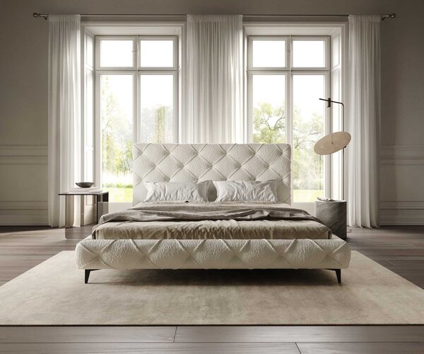 DELIFE Čalouněná postel Nayara 180x200 cm bouclé krémovo-bílá