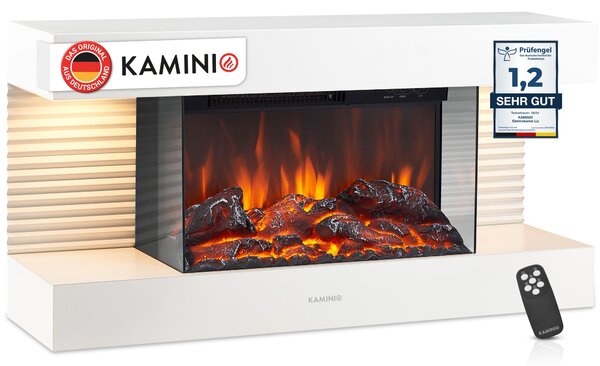 Elektrický krb KAMINIO LIZ - Elektrický nástěnný krb s vytápěním, 3D efektem plamene, LED ambientním světlem, dálkovým ovládáním - bílý