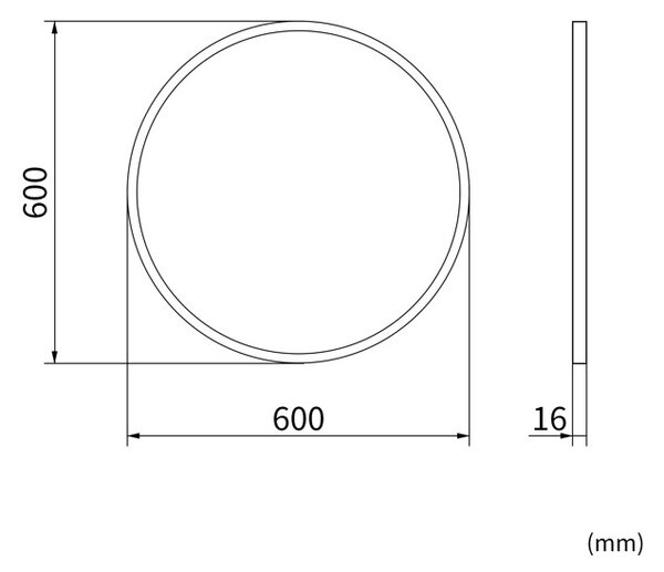 Erga Round, kulaté zrcadlo 60cm, černý rám, ERG-V01-ROUND-6060-BK