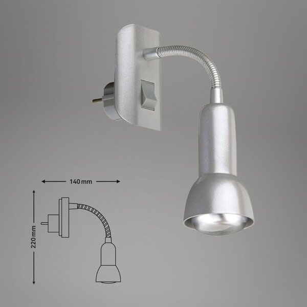 BRILONER Flexibilní svítidlo do zásuvky SCHUKO 22 cm 1x E14 25W titan BRI 2739014P