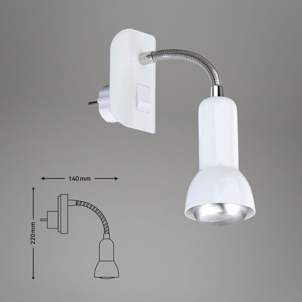 BRILONER Flexibilní svítidlo do zásuvky SCHUKO 22 cm 1x E14 25W bílé BRI 2739016P