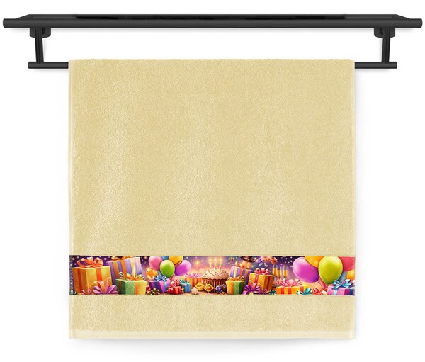 Ručník Veba NORA tisk Narozeninová párty žlutá Velikost: 50x100 cm
