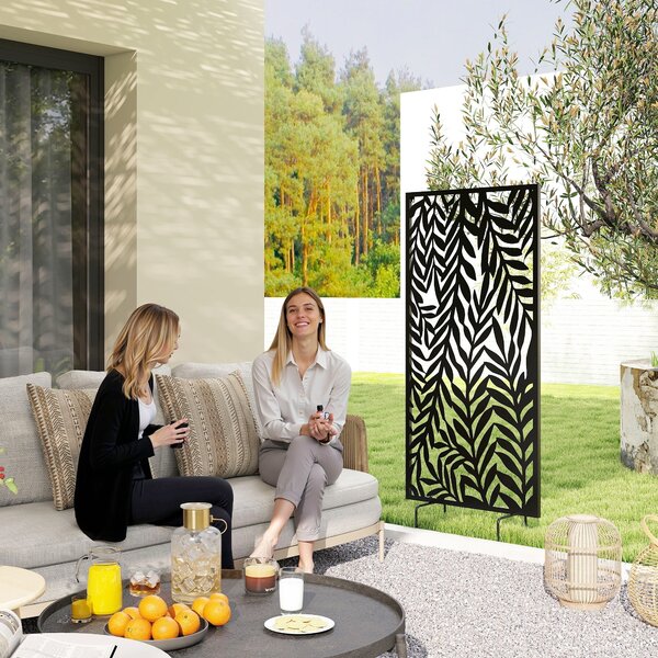 Outsunny zástěna pro soukromí 65 × 1,5 × 130 cm, volně stojící i nástěnná – kovový dekorativní panel, černá | Aosom