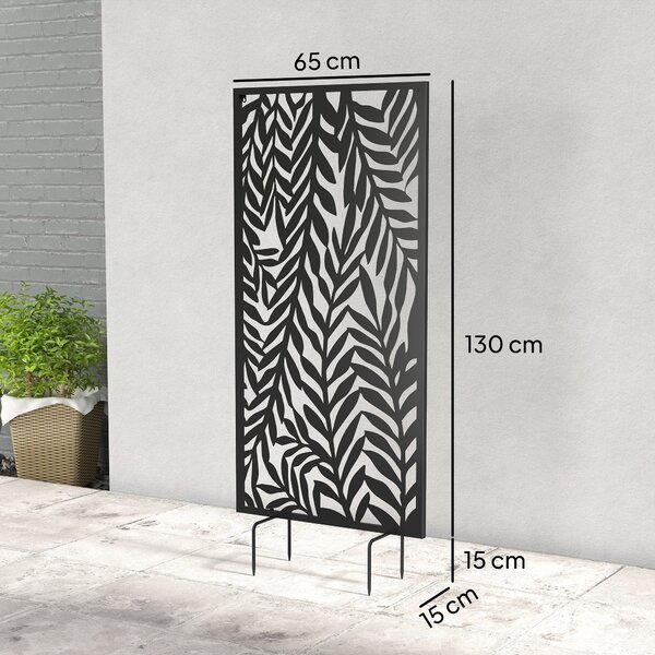 Outsunny zástěna pro soukromí 65 × 1,5 × 130 cm, volně stojící i nástěnná – kovový dekorativní panel, černá | Aosom