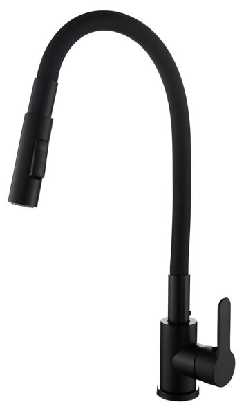 Gamma Flex 4000, stojánková dřezová baterie s flexibilním ramenem, 2-funkční výtok, černá matná, GMA-BFX-4000BK