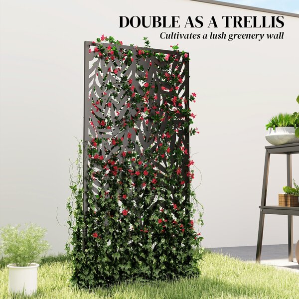 Outsunny zástěna pro soukromí 65 × 1,5 × 130 cm, volně stojící i nástěnná – kovový dekorativní panel, černá | Aosom