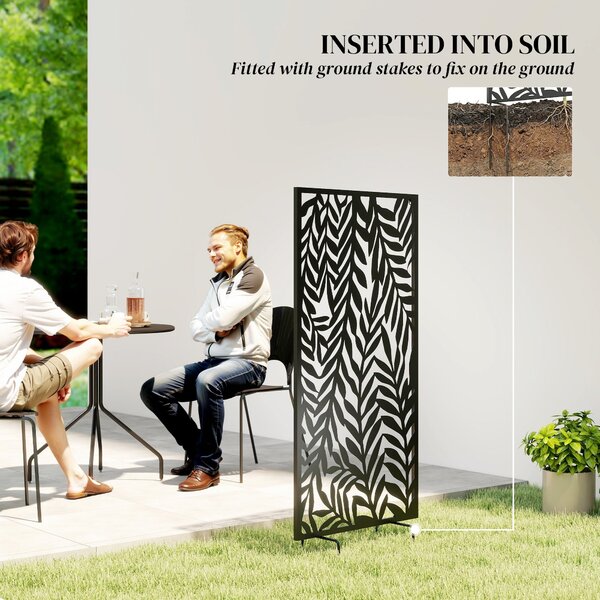 Outsunny zástěna pro soukromí 65 × 1,5 × 130 cm, volně stojící i nástěnná – kovový dekorativní panel, černá | Aosom