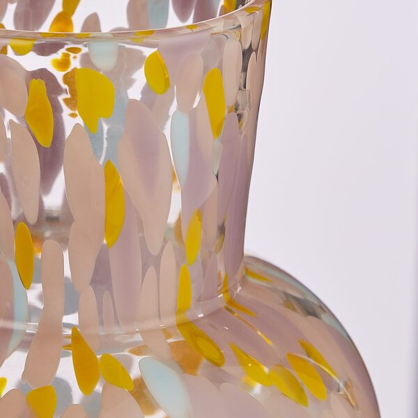 CONFETTI Váza skleněná 23 cm - růžová/fialová/žlutá