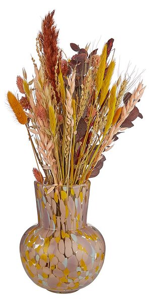 CONFETTI Váza skleněná 23 cm - růžová/fialová/žlutá